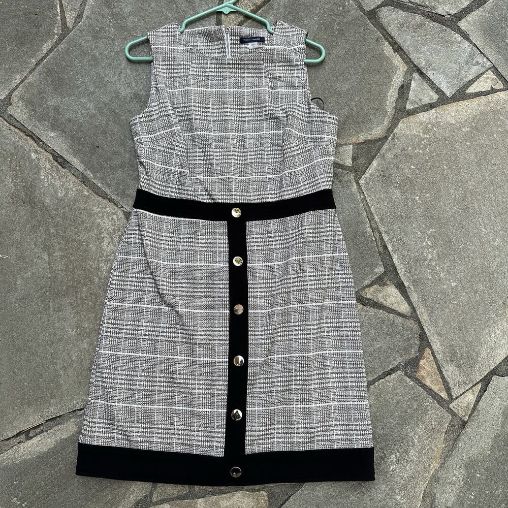 Tommy Hilfiger Dress Womens 10 Gray Plaid Sheath Career Office Glen Check - Picture 2 of 16